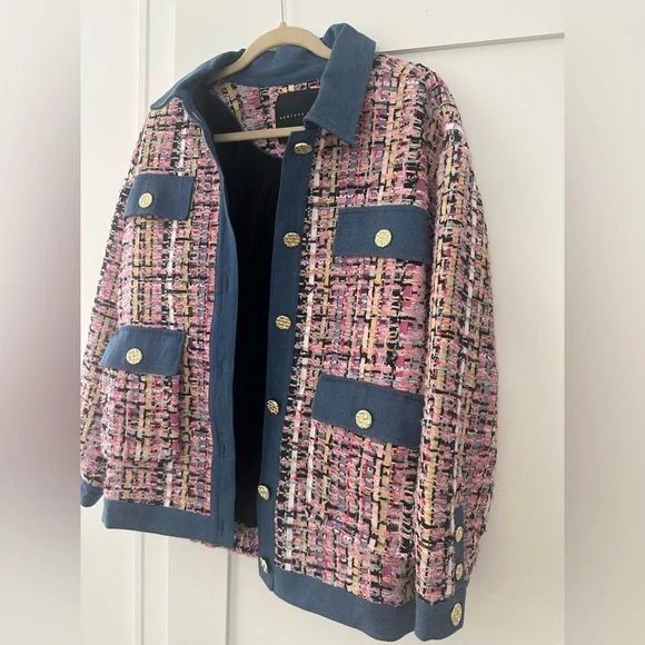 Anthropology Endless Rose Tweed Denim Jacket Size Medium $ 380 - Picture 6 of 6